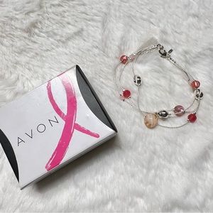 Avon Breast Cancer Illusions 3-Strand Silvertone Bead Bracelet, New in box!